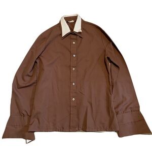 Breckenridge Vintage 70s Brown & White Bell Sleeve Button-Down Blouse - Size M